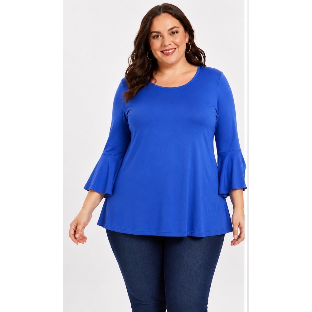 Women with Control‎ Royal Blue Flutter Sleeve Top 1XP Blouse Work Casual Fairy